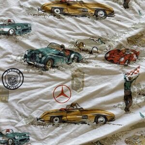 Vtg Racing Bedspread Twin(2) Porsche SCCA & Grand Prix Corvette Alfa Romeo 1960s